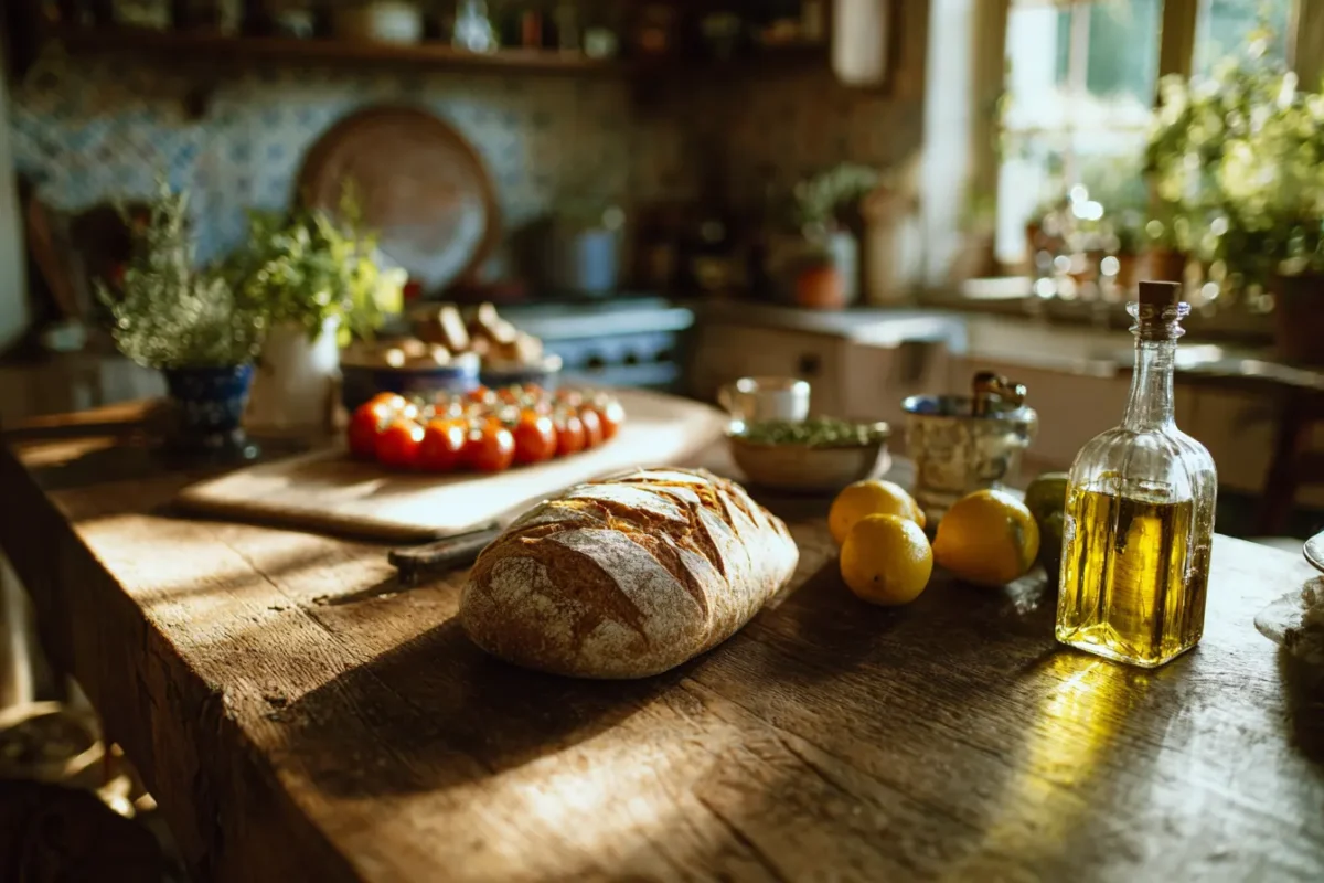 Fresh Mediterranean ingredients symbolizing the health benefits of the Mediterranean diet